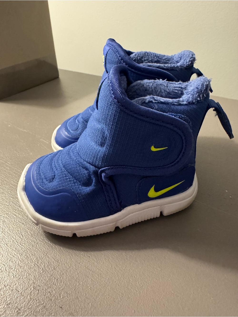 Nike Infant/Toddler Blue Boots with Neon Yellow Swoosh